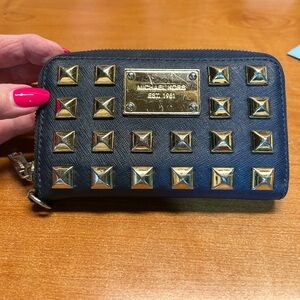 Michael Kors Navy Wallet with Gold Studs